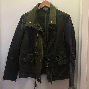 Army and faux leather jacket.